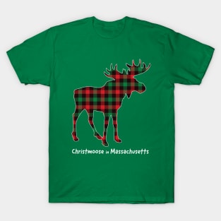 "Christmoose in Massachusetts" Plaid Moose Christmas T-Shirt